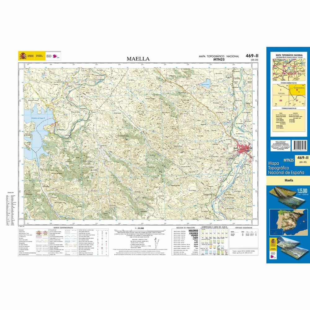 Carte topographique de l'Espagne n° 0469.2 - Maella | CNIG - 1/25 000 carte pliée CNIG 
