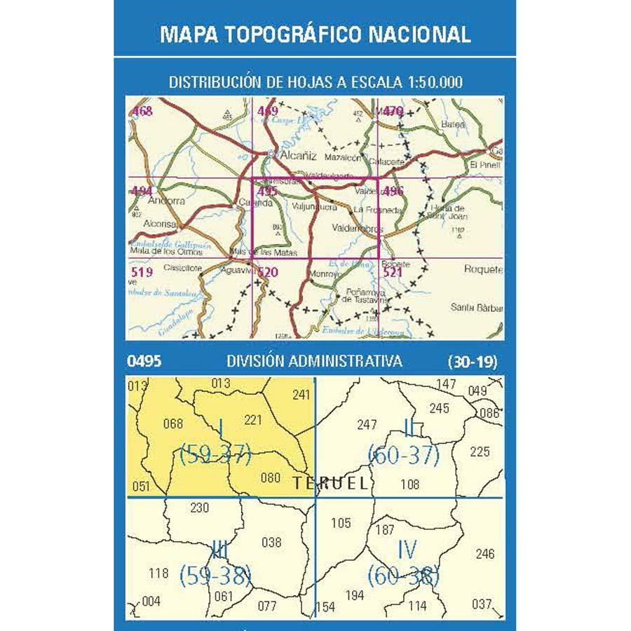 Carte topographique de l'Espagne n° 0495.1 - Castelserás | CNIG - 1/25 000 carte de randonnée CNIG