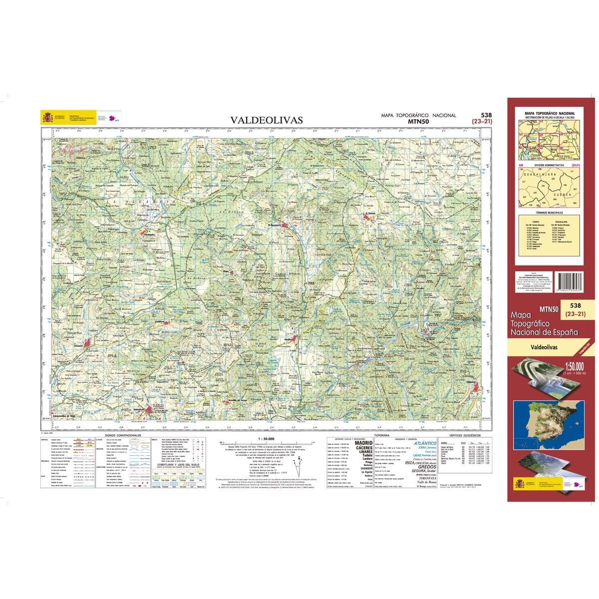 Carte topographique de l'Espagne n° 0538 - Valdeolivas | CNIG - 1/50 000 carte de randonnée CNIG