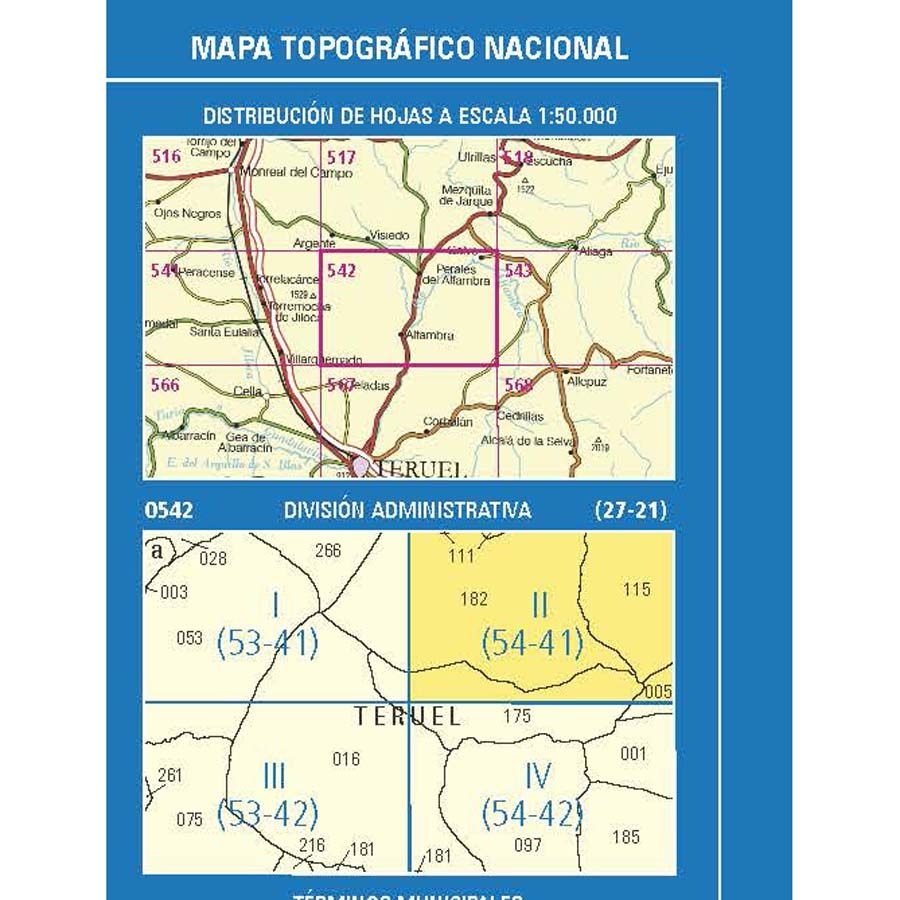 Carte topographique de l'Espagne n° 0542.2 - Perales del Alfambra | CNIG - 1/25 000 carte pliée CNIG 