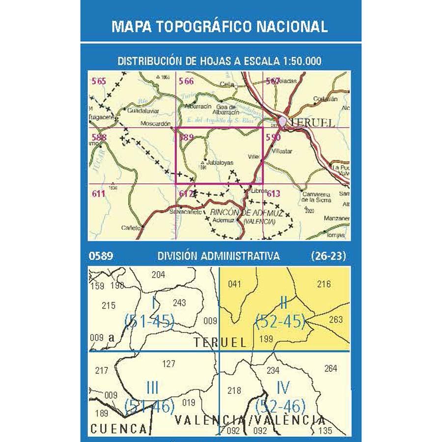 Carte topographique de l'Espagne n° 0589.2 - Bezas | CNIG - 1/25 000 carte de randonnée CNIG