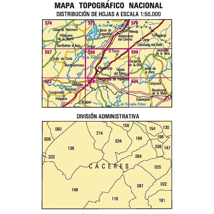 Carte topographique de l'Espagne n° 0598 - Plasencia | CNIG - 1/50 000 carte de randonnée CNIG