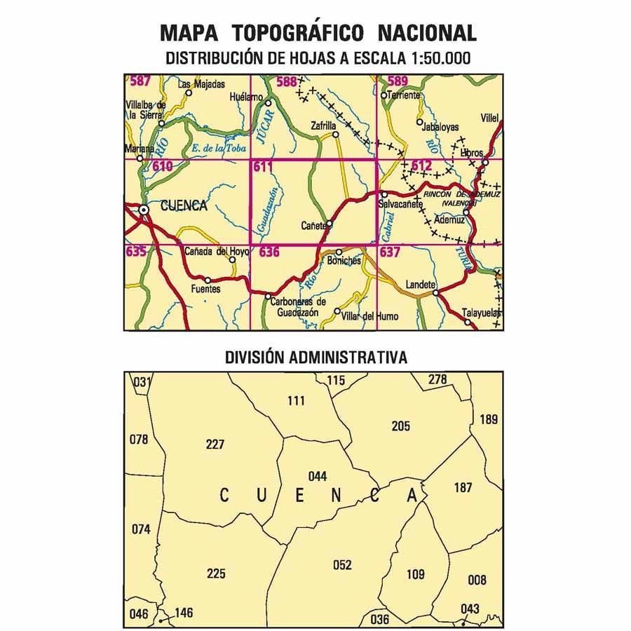 Carte topographique de l'Espagne n° 0611 - Cañete | CNIG - 1/50 000 carte de randonnée CNIG
