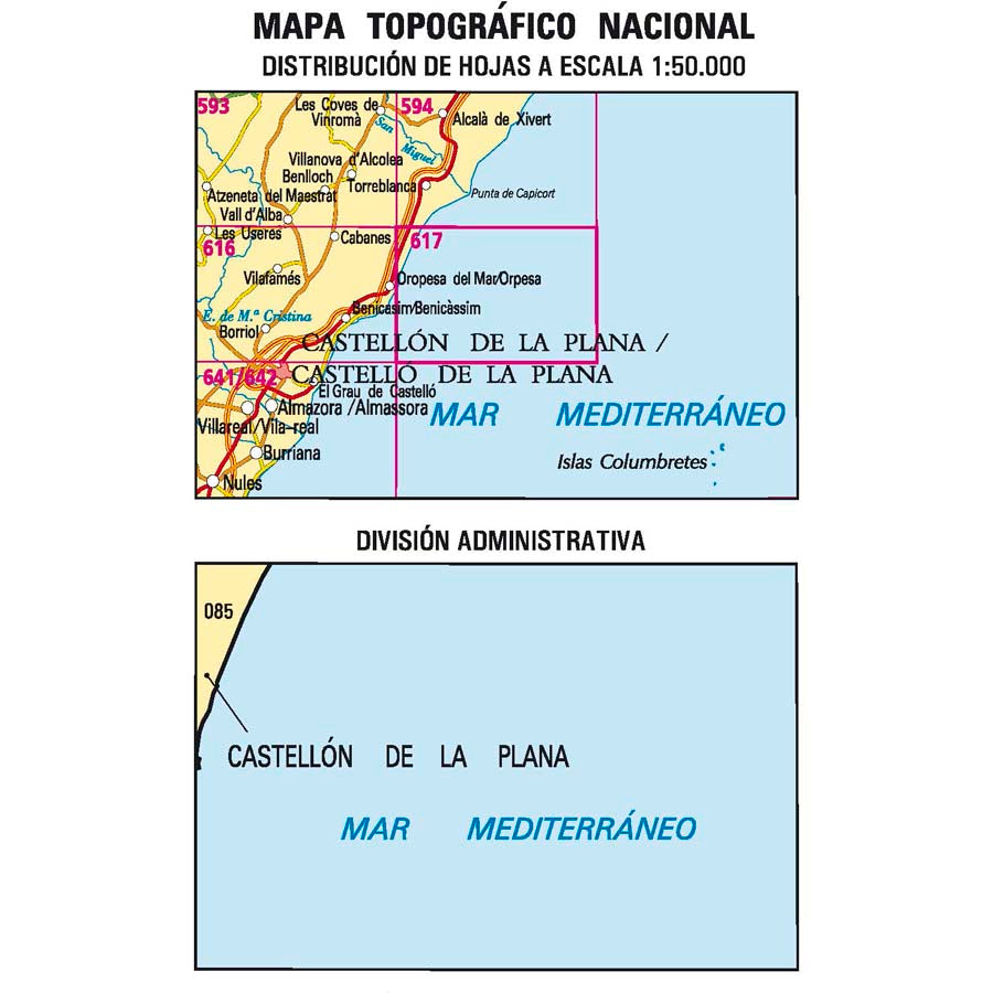 Carte topographique de l'Espagne n° 0617 - Marina D'or | CNIG - 1/50 000 carte de randonnée CNIG