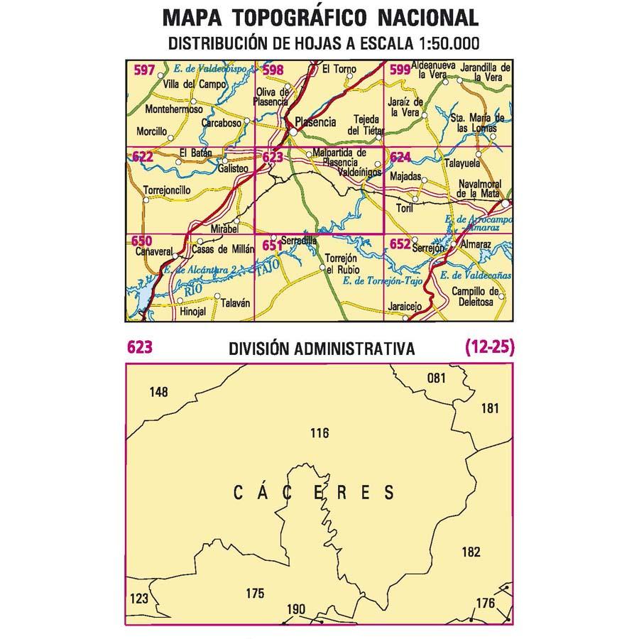 Carte topographique de l'Espagne n° 0623 - Malpartica de Plasencia | CNIG - 1/50 000 carte de randonnée CNIG