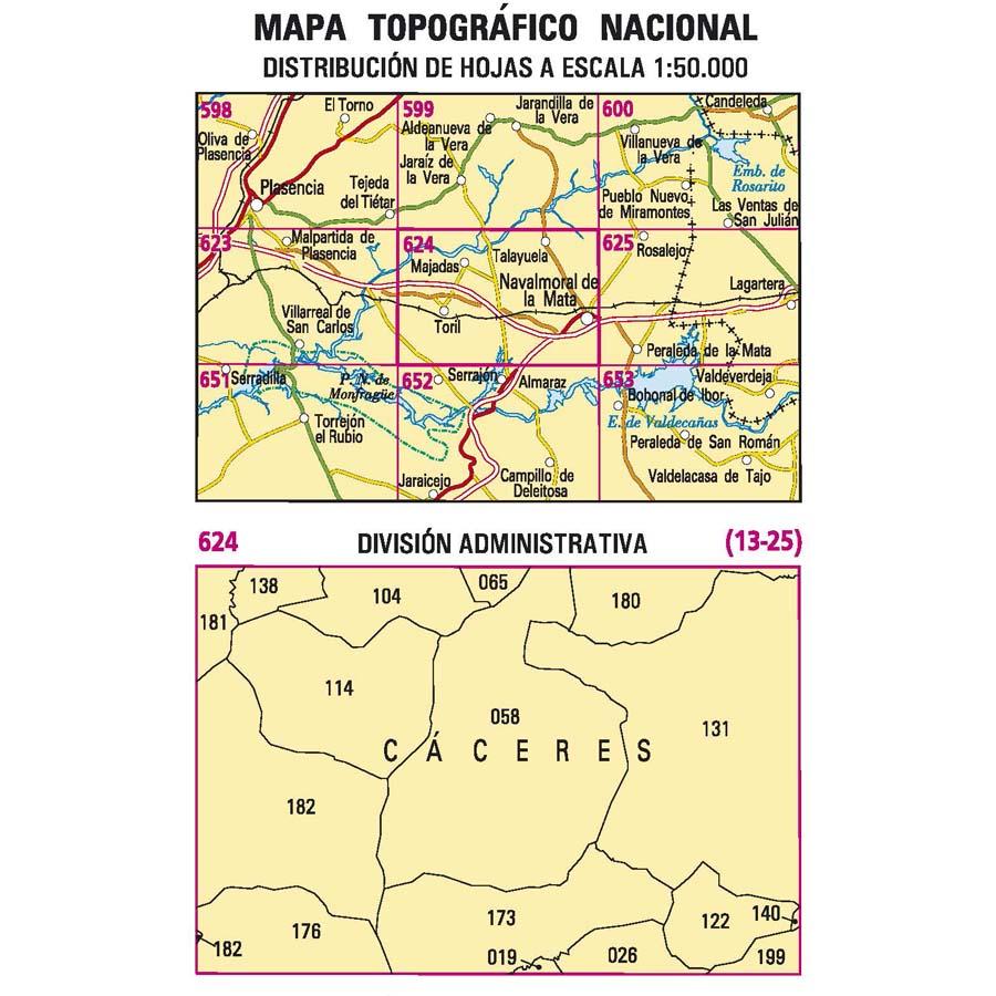 Carte topographique de l'Espagne n° 0624 - Navalmoral de la Mata | CNIG - 1/50 000 carte de randonnée CNIG