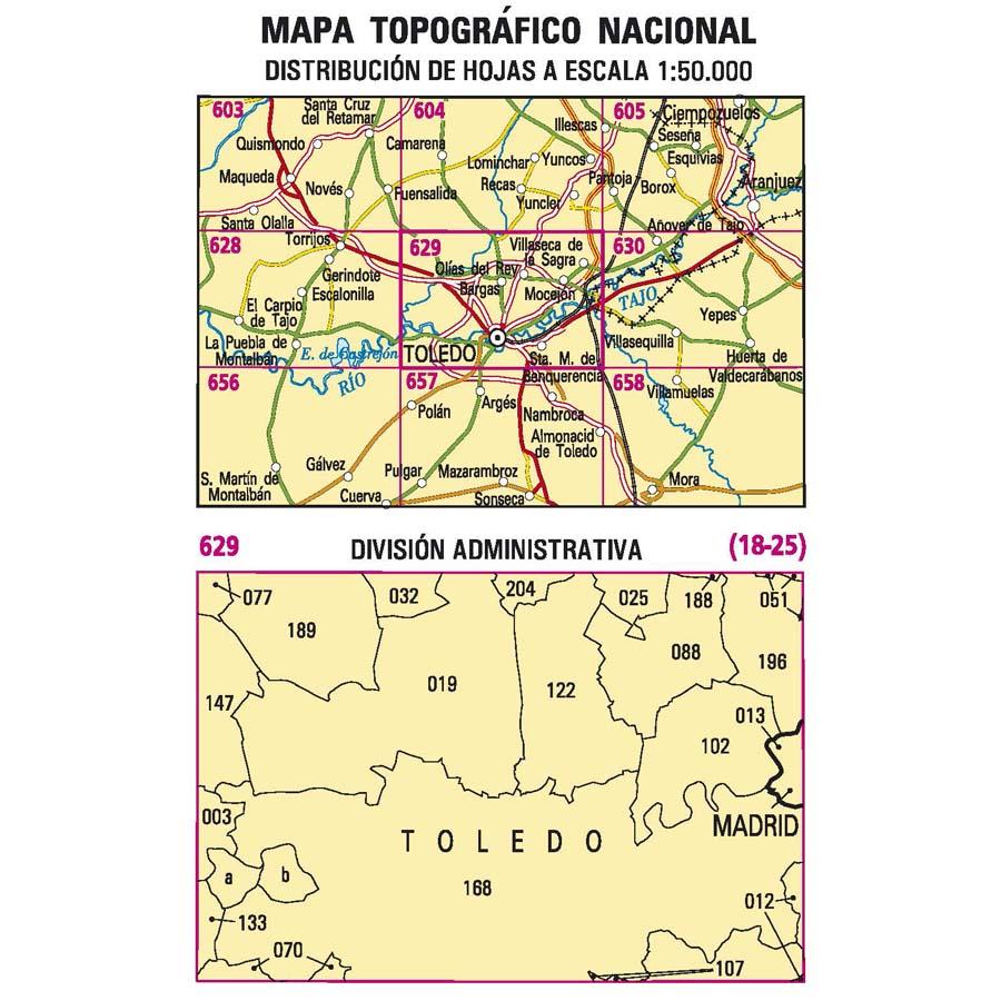 Carte topographique de l'Espagne n° 0629 - Toledo | CNIG - 1/50 000 carte de randonnée CNIG