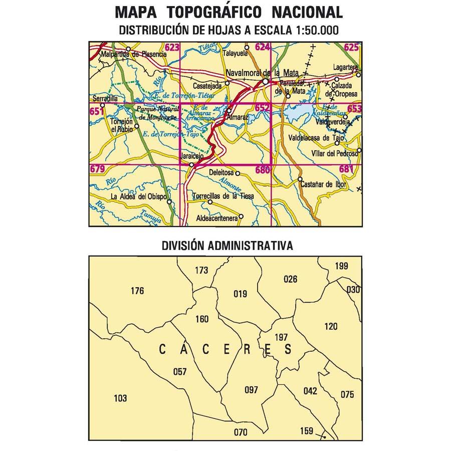 Carte topographique de l'Espagne n° 0652 - Jaraicejo | CNIG - 1/50 000 carte de randonnée CNIG