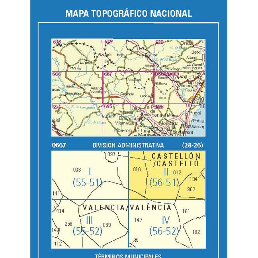 Carte topographique de l'Espagne n° 0667.2 - Gatova | CNIG - 1/25 000 carte de randonnée CNIG