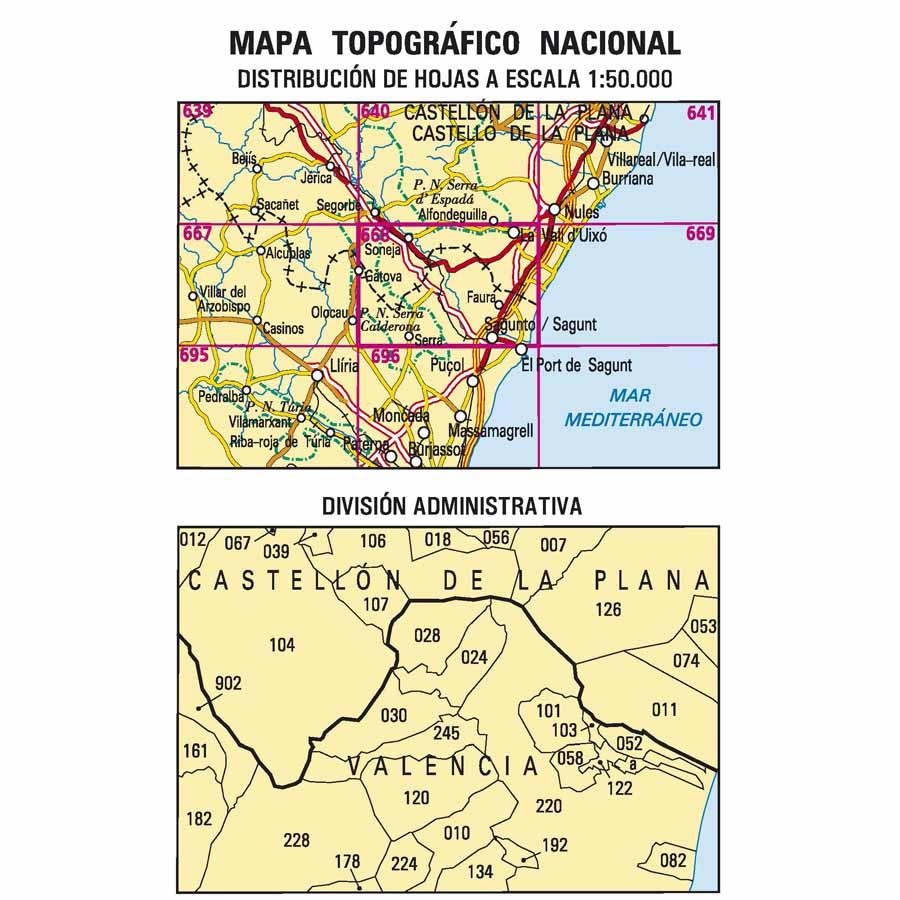 Carte topographique de l'Espagne n° 0668 - Sagunto/Sagunt | CNIG - 1/50 000 carte de randonnée CNIG