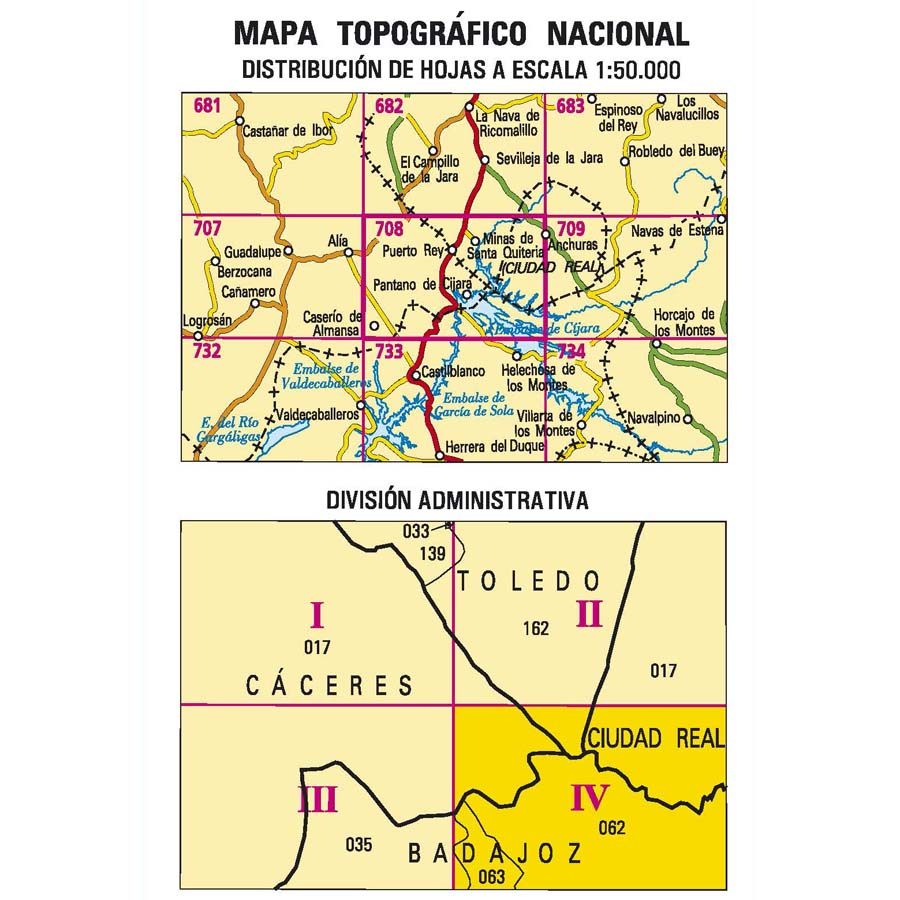 Carte topographique de l'Espagne n° 0708.4 - Pantano De Cíjara | CNIG - 1/25 000 carte de randonnée CNIG