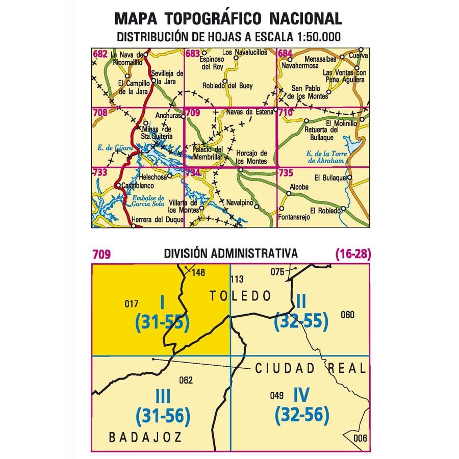 Carte topographique de l'Espagne n° 0709.1 - Anchuras | CNIG - 1/25 000 carte de randonnée CNIG