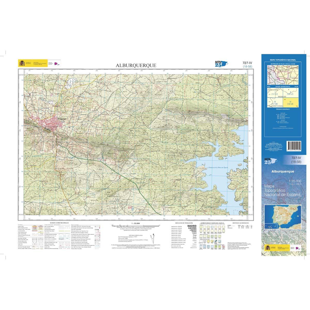 Carte topographique de l'Espagne n° 0727.4. - Alburquerque | CNIG - 1/25 000 carte de randonnée CNIG