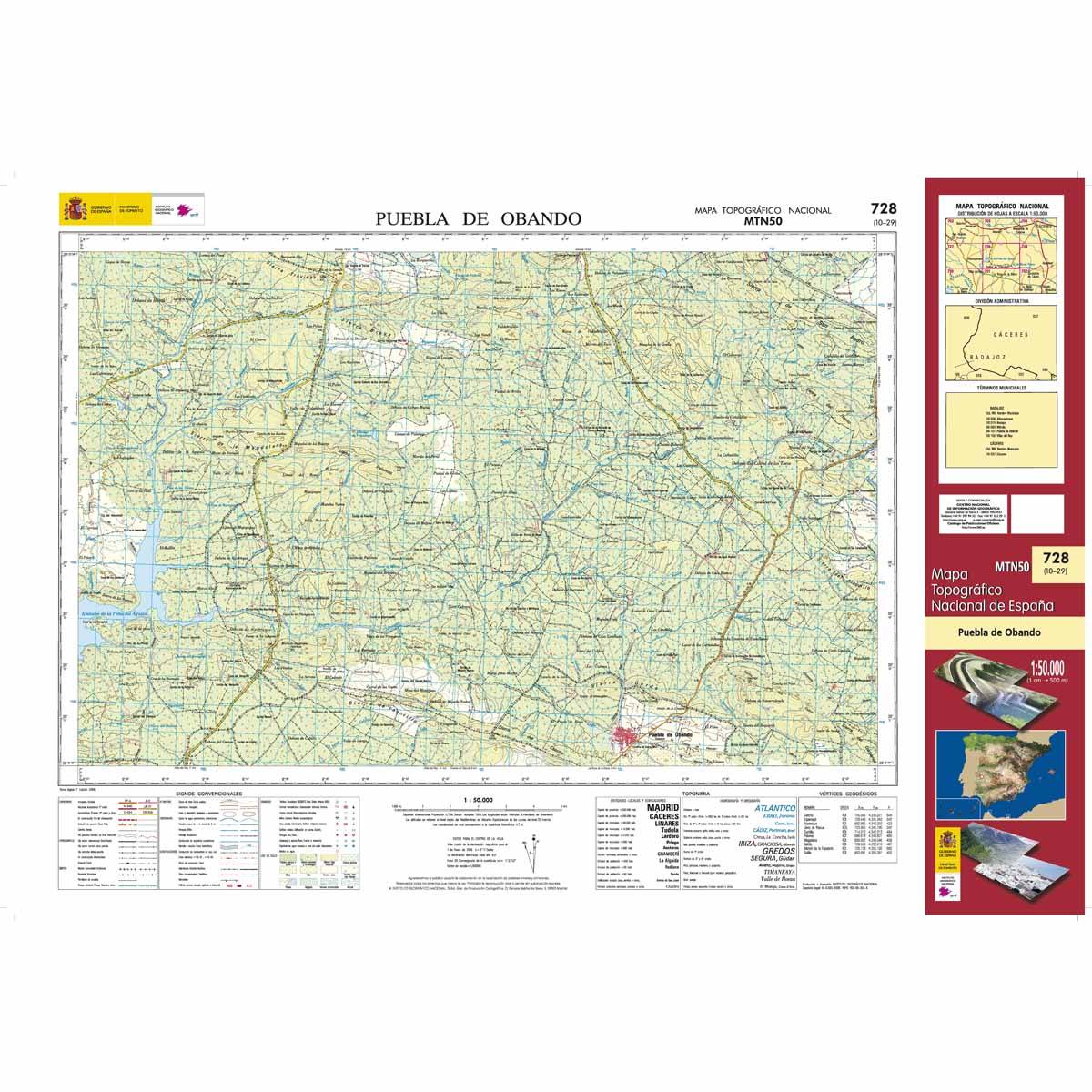Carte topographique de l'Espagne n° 0728 - Puebla de Obando | CNIG - 1/50 000 carte de randonnée CNIG