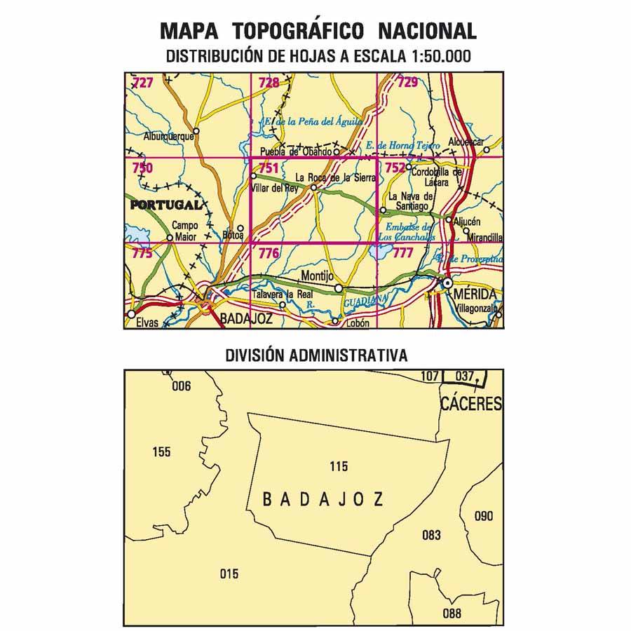 Carte topographique de l'Espagne n° 0751 - Villar del Rey | CNIG - 1/50 000 carte de randonnée CNIG