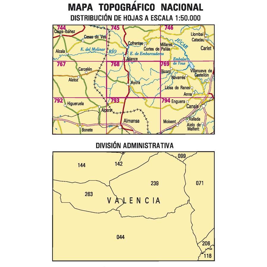 Carte topographique de l'Espagne n° 0768 - Ayora | CNIG - 1/50 000 carte de randonnée CNIG