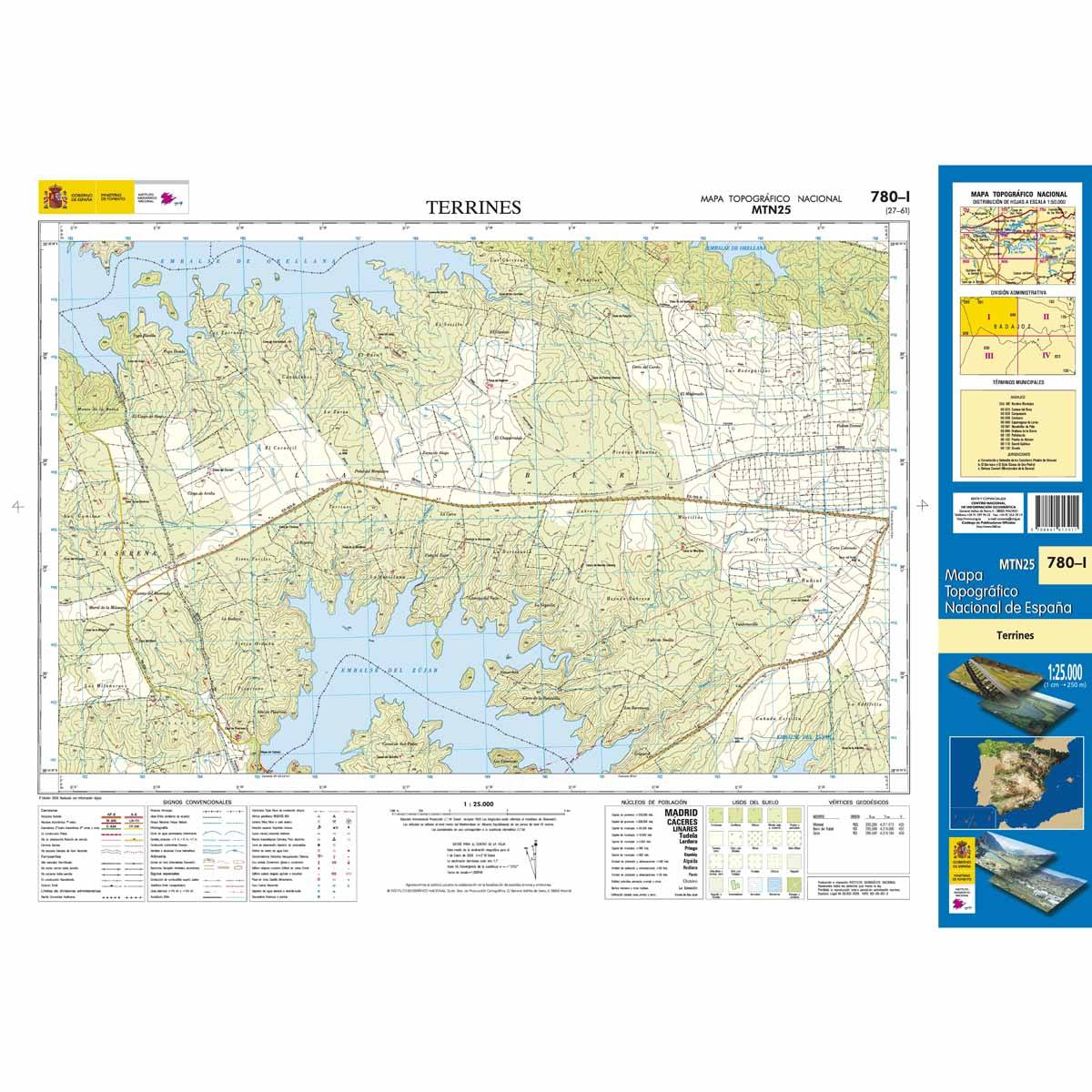 Carte topographique de l'Espagne n° 0780.1 - Terrines | CNIG - 1/25 000 carte de randonnée CNIG