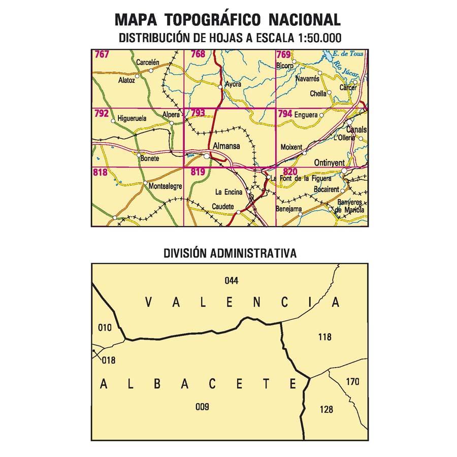 Carte topographique de l'Espagne n° 0793 - Almansa | CNIG - 1/50 000 carte de randonnée CNIG