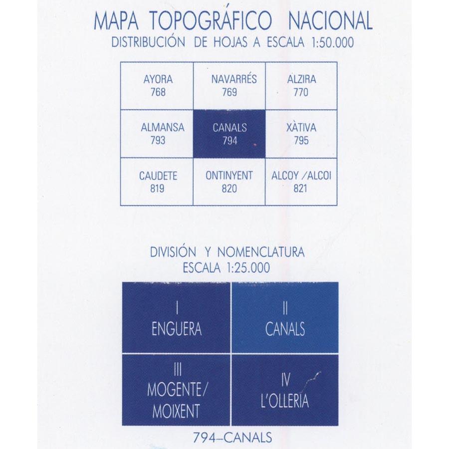 Carte topographique de l'Espagne n° 0794.2 - Canals | CNIG - 1/25 000 carte de randonnée CNIG