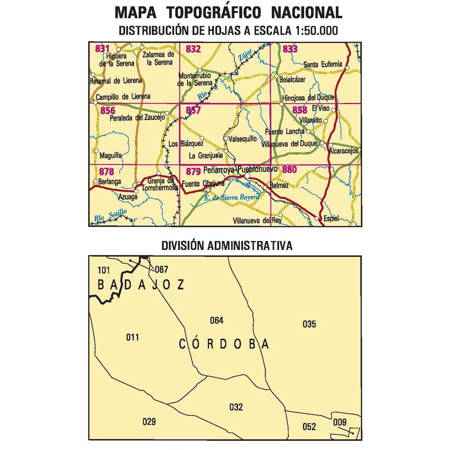 Carte topographique de l'Espagne n° 0857 - Valsequillo | CNIG - 1/50 000 carte de randonnée CNIG