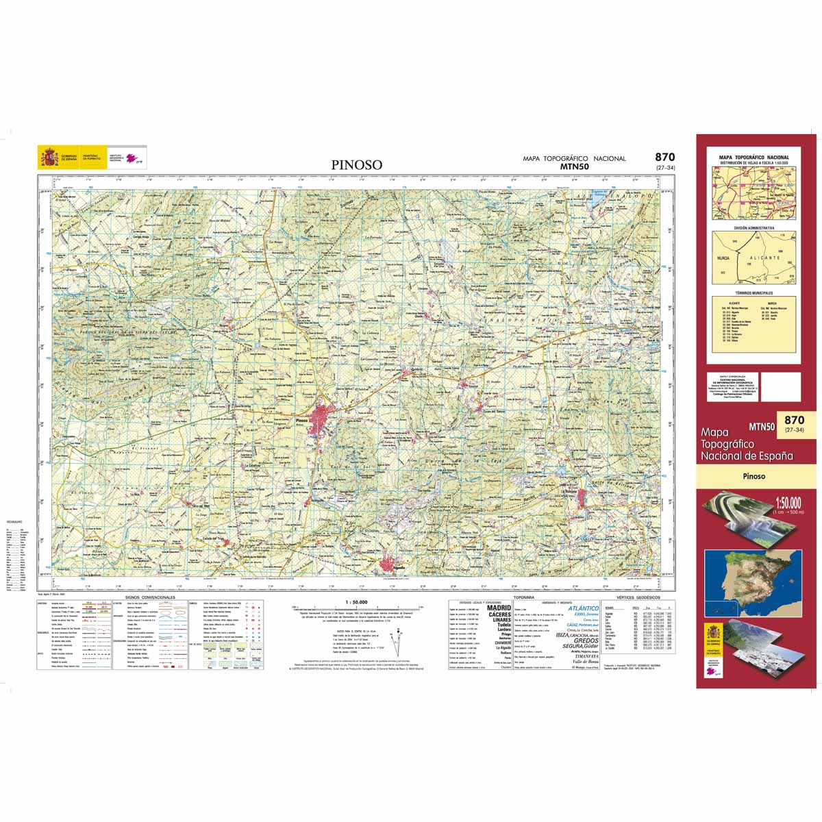 Carte topographique de l'Espagne n° 0870 - Pinoso | CNIG - 1/50 000 carte de randonnée CNIG