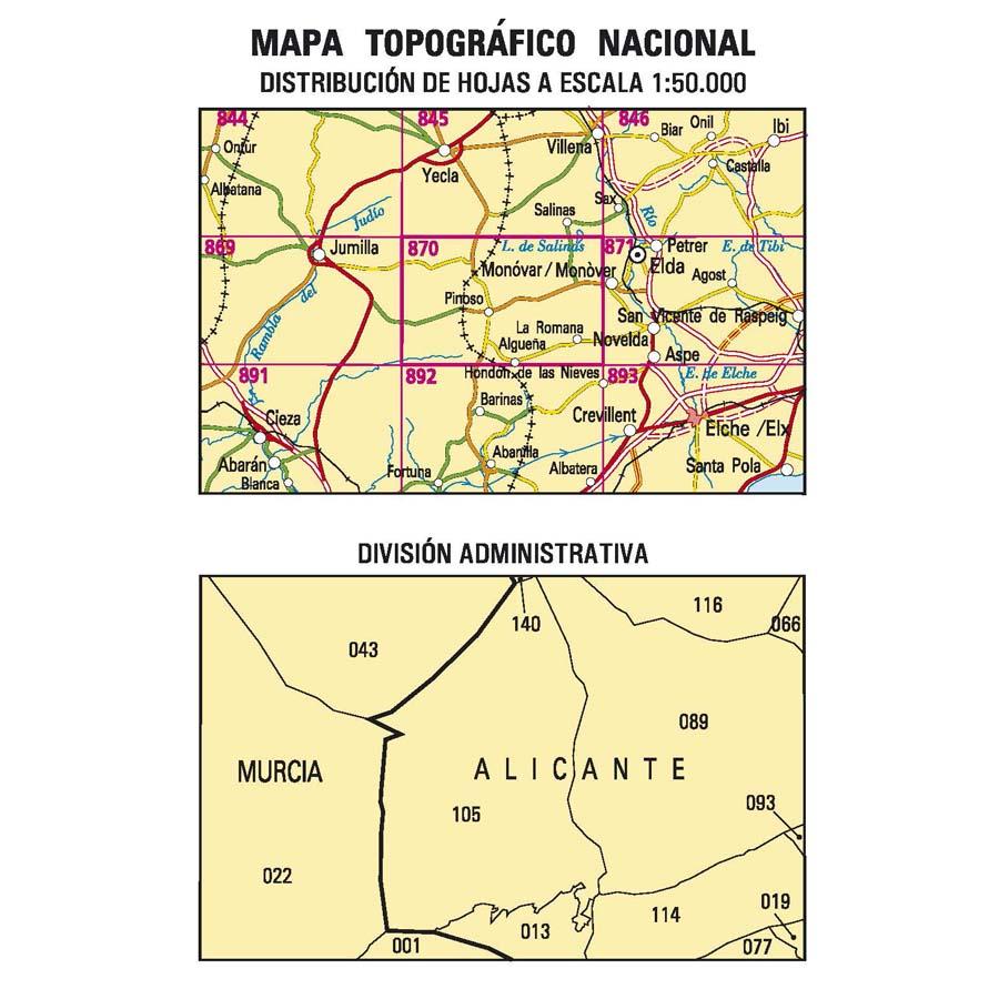 Carte topographique de l'Espagne n° 0870 - Pinoso | CNIG - 1/50 000 carte de randonnée CNIG