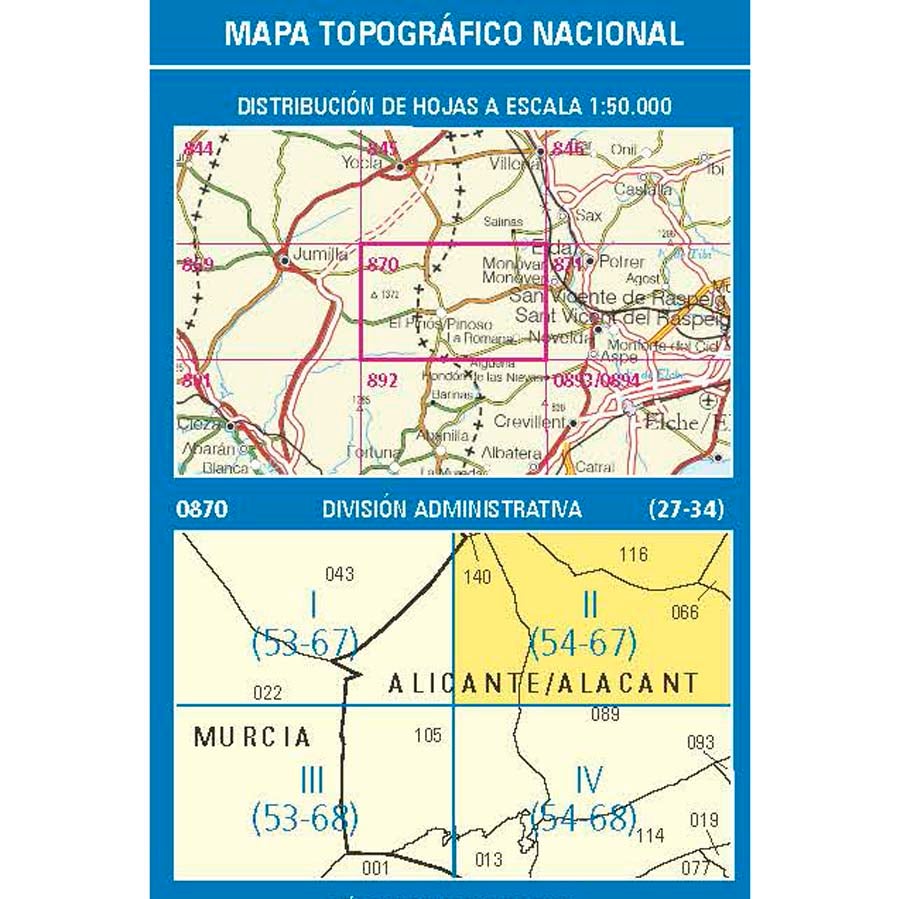 Carte topographique de l'Espagne n° 0870.2 - Xinorlet | CNIG - 1/25 000 carte de randonnée CNIG