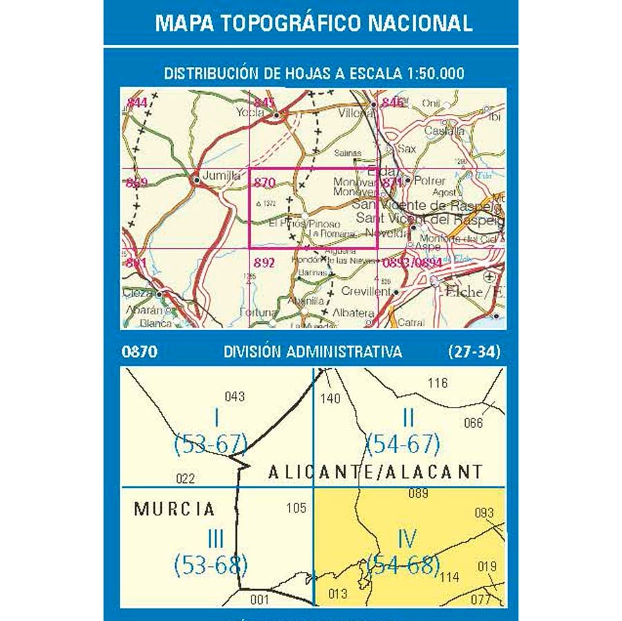 Carte topographique de l'Espagne n° 0870.4 - La Romana | CNIG - 1/25 000 carte de randonnée CNIG