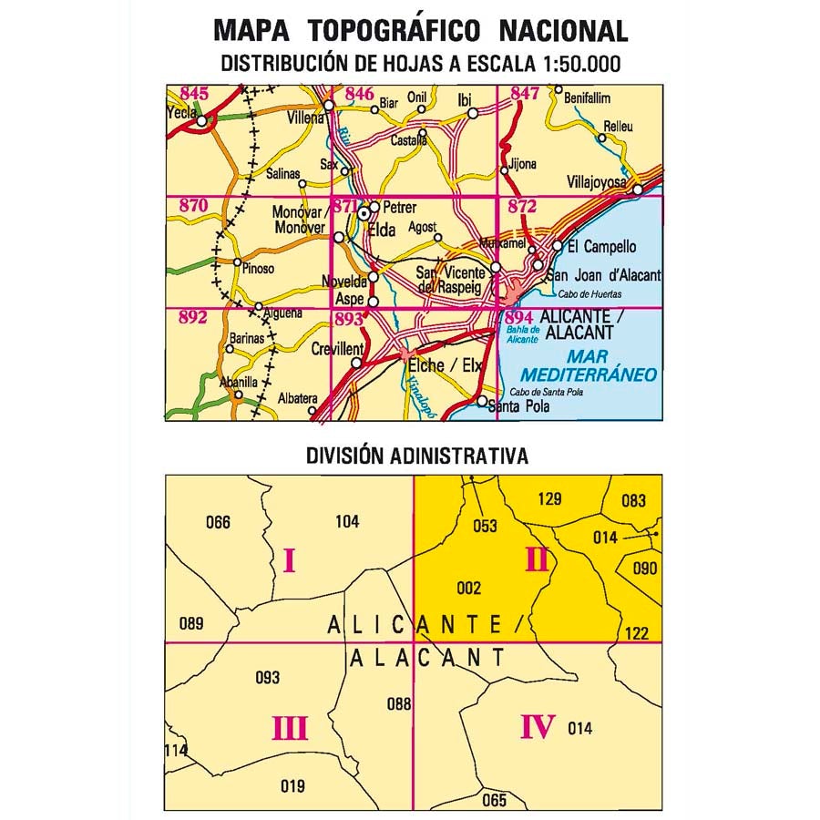 Carte topographique de l'Espagne n° 0871.2 - Agost | CNIG - 1/25 000 carte de randonnée CNIG