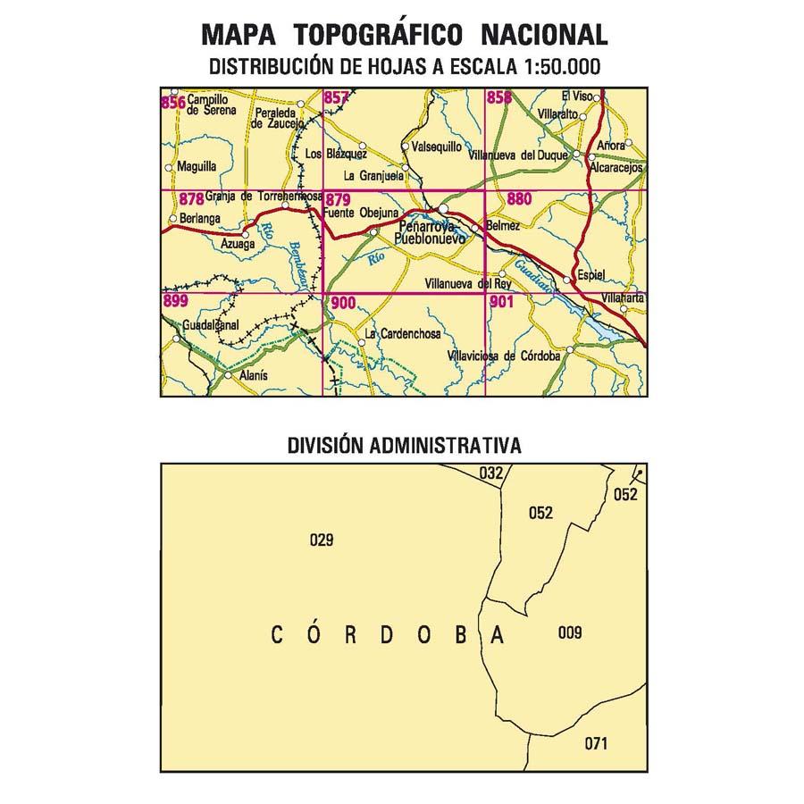 Carte topographique de l'Espagne n° 0879 - Peñarroya-Pueblonuevo | CNIG - 1/50 000 carte de randonnée CNIG