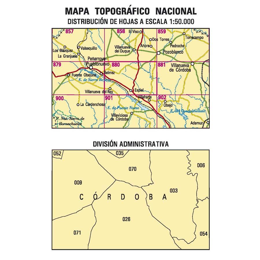 Carte topographique de l'Espagne n° 0880 - Espiel | CNIG - 1/50 000 carte de randonnée CNIG