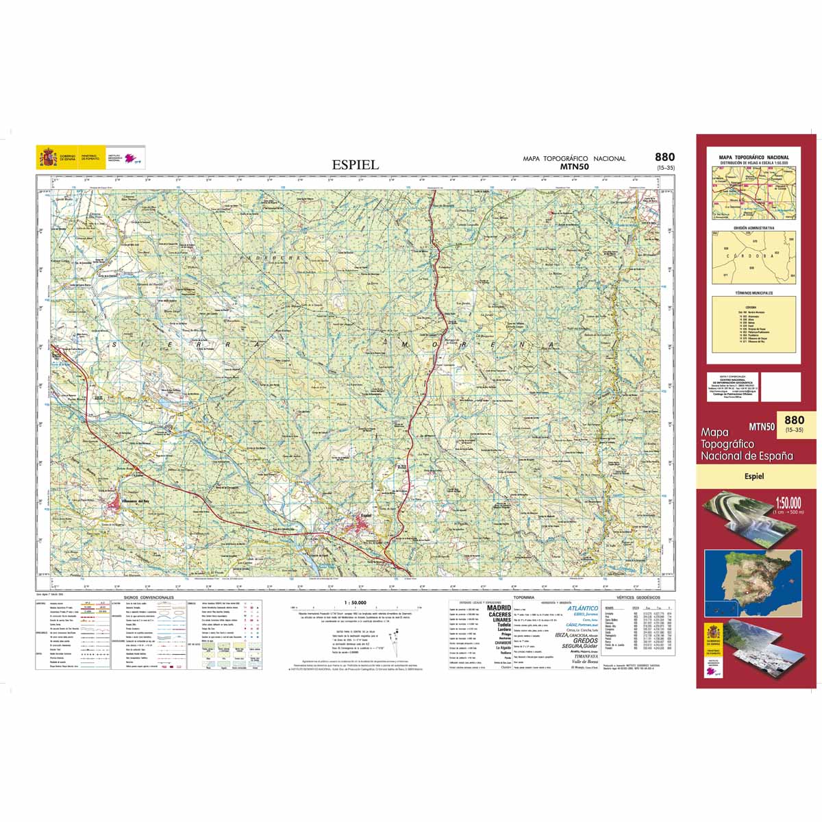 Carte topographique de l'Espagne n° 0880 - Espiel | CNIG - 1/50 000 carte de randonnée CNIG