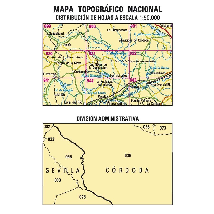 Carte topographique de l'Espagne n° 0921 - Las Navas de la Concepción | CNIG - 1/50 000 carte de randonnée CNIG
