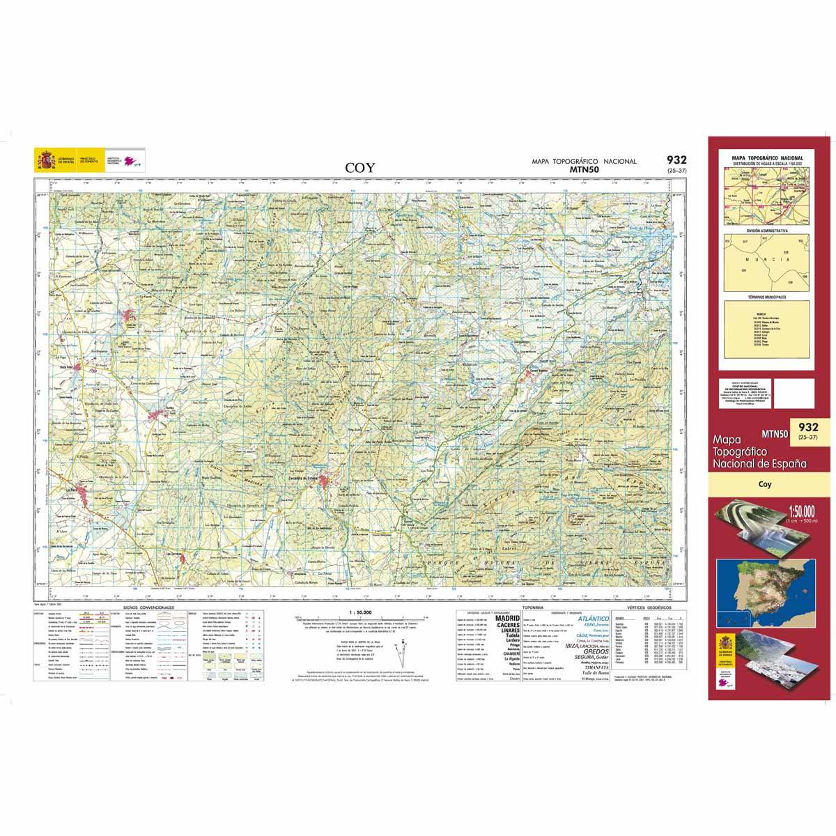 Carte topographique de l'Espagne n° 0932 - Coy | CNIG - 1/50 000 carte de randonnée CNIG