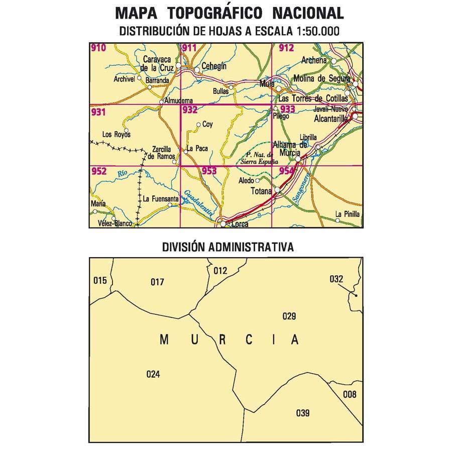Carte topographique de l'Espagne n° 0932 - Coy | CNIG - 1/50 000 carte de randonnée CNIG