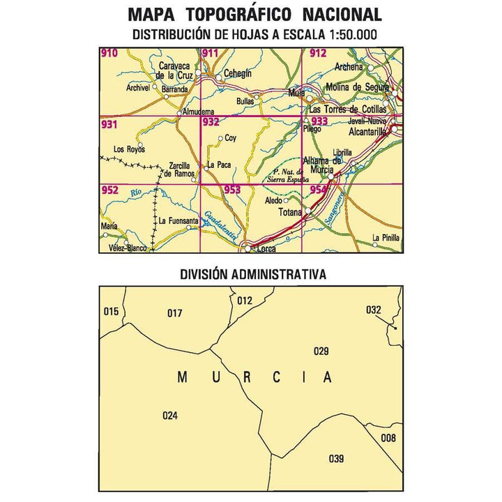 Carte topographique de l'Espagne n° 0932 - Coy | CNIG - 1/50 000 carte pliée CNIG 