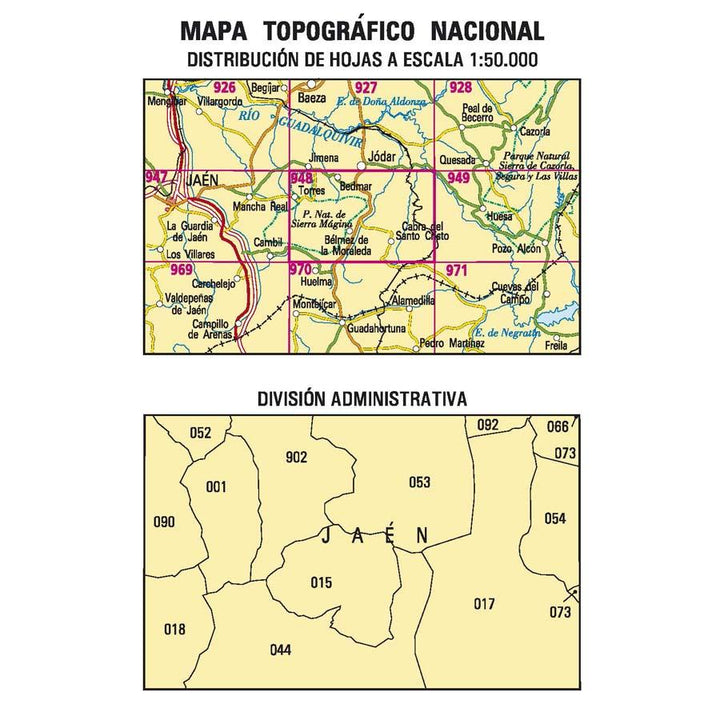 Carte topographique de l'Espagne n° 0948 - Bedmar | CNIG - 1/50 000 carte pliée CNIG 