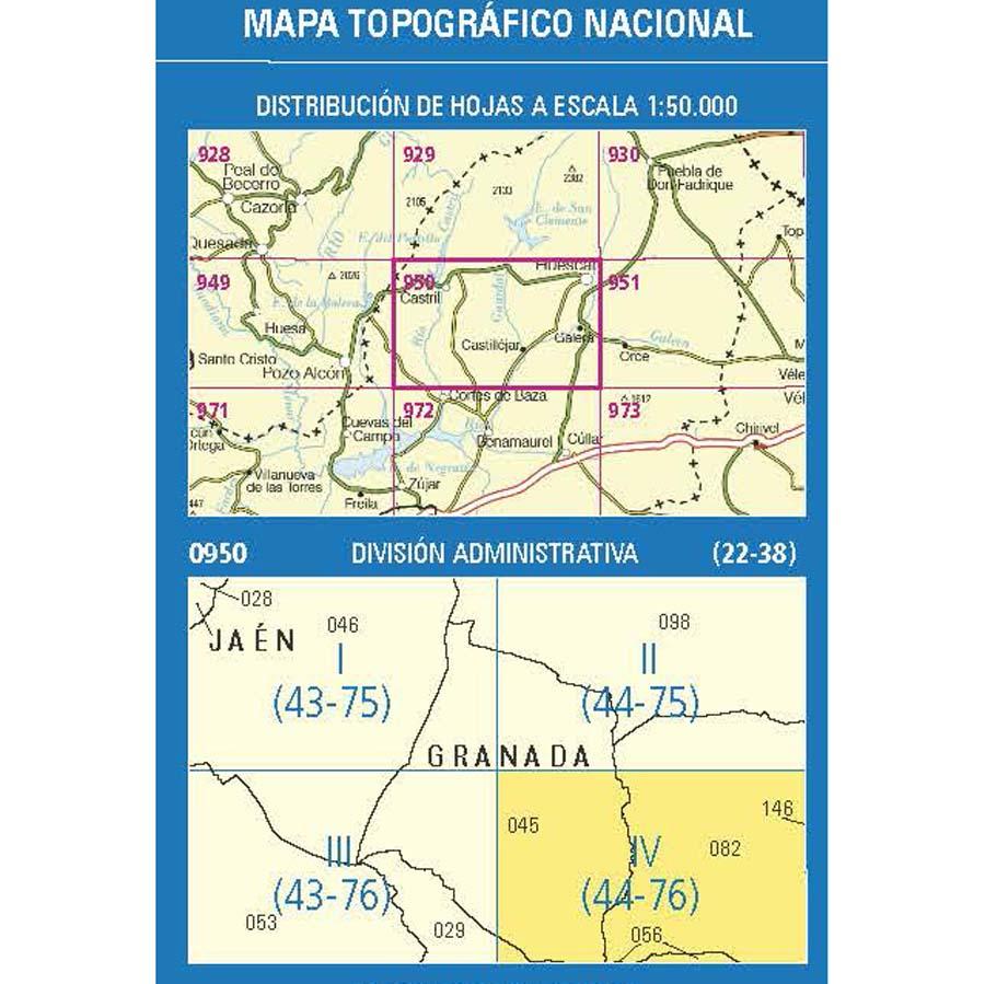 Carte topographique de l'Espagne n° 0950.4 - Castillejar | CNIG - 1/25 000 carte de randonnée CNIG