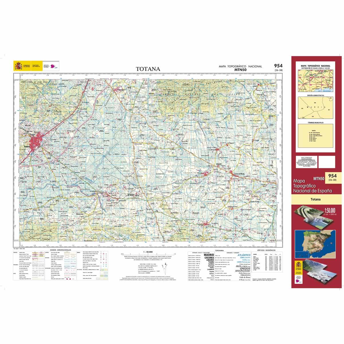 Carte topographique de l'Espagne n° 0954 - Totana | CNIG - 1/50 000 carte de randonnée CNIG