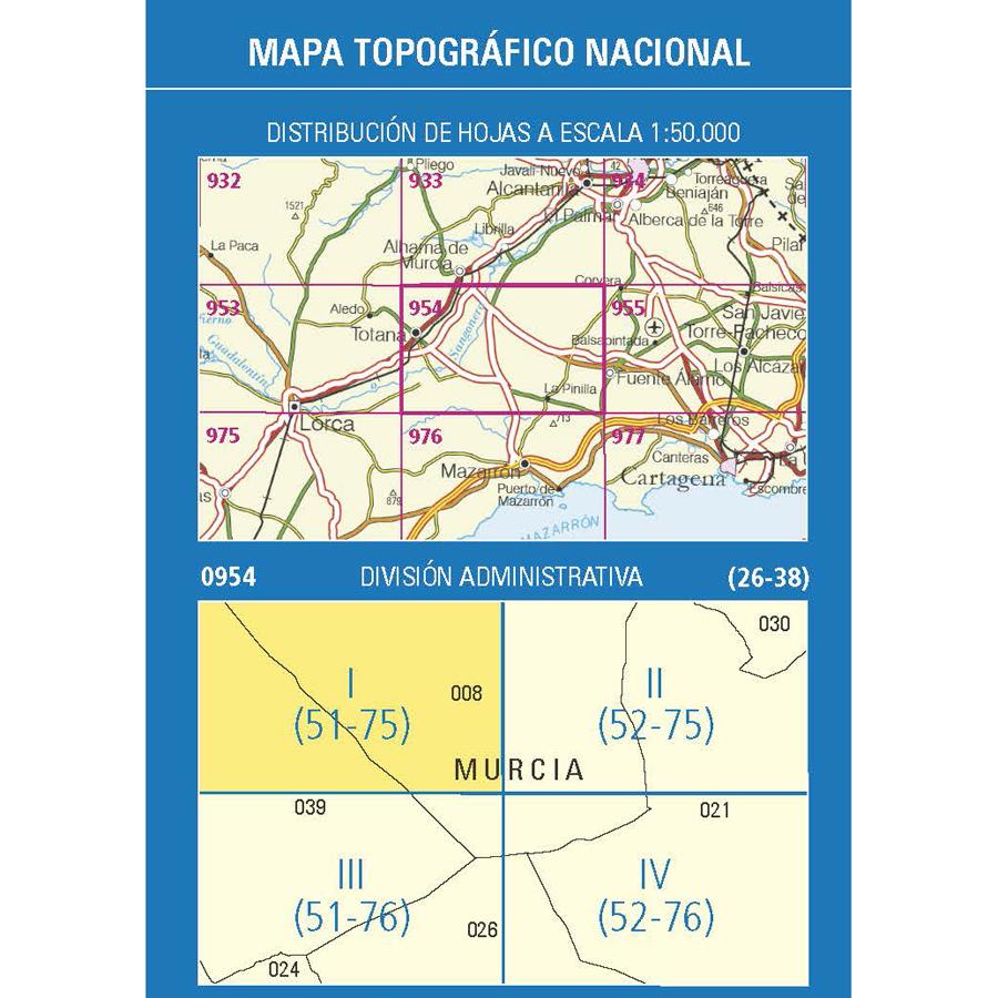 Carte topographique de l'Espagne n° 0954.1 - Totana | CNIG - 1/25 000 carte pliée CNIG 