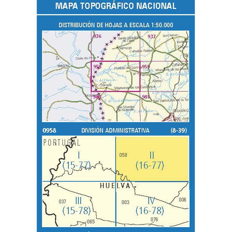 Carte topographique de l'Espagne n° 0958.2 - Puebla de Guzmán | CNIG - 1/25 000 carte pliée CNIG 