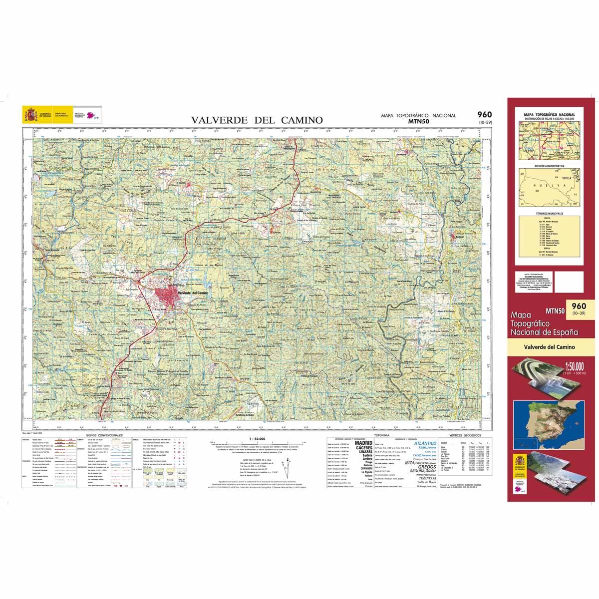 Carte topographique de l'Espagne n° 0960 - Valverde del Camino | CNIG - 1/50 000 carte de randonnée CNIG