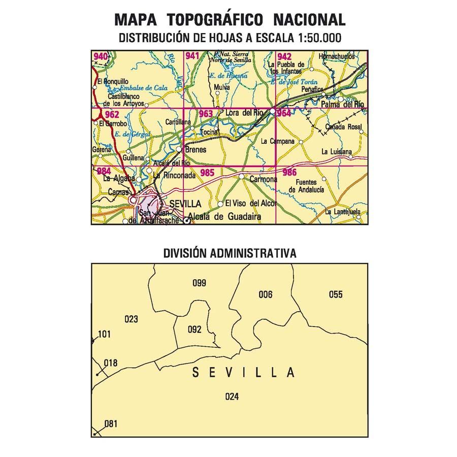 Carte topographique de l'Espagne n° 0963 - Lora del Río | CNIG - 1/50 000 carte de randonnée CNIG