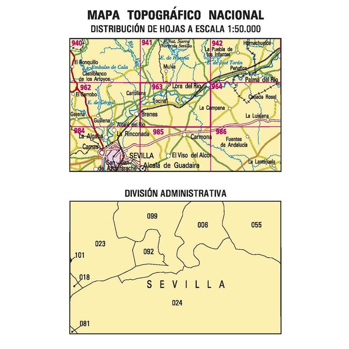 Carte topographique de l'Espagne n° 0963 - Lora del Río | CNIG - 1/50 000 carte pliée CNIG 