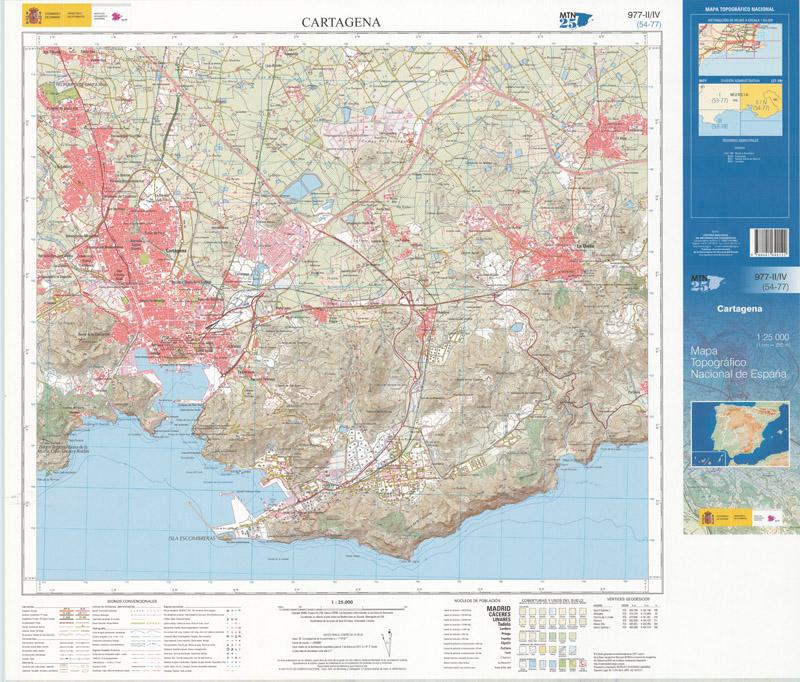 Carte topographique de l'Espagne n° 0977.2/4 - Cartagena | CNIG - 1/25 000 carte de randonnée CNIG