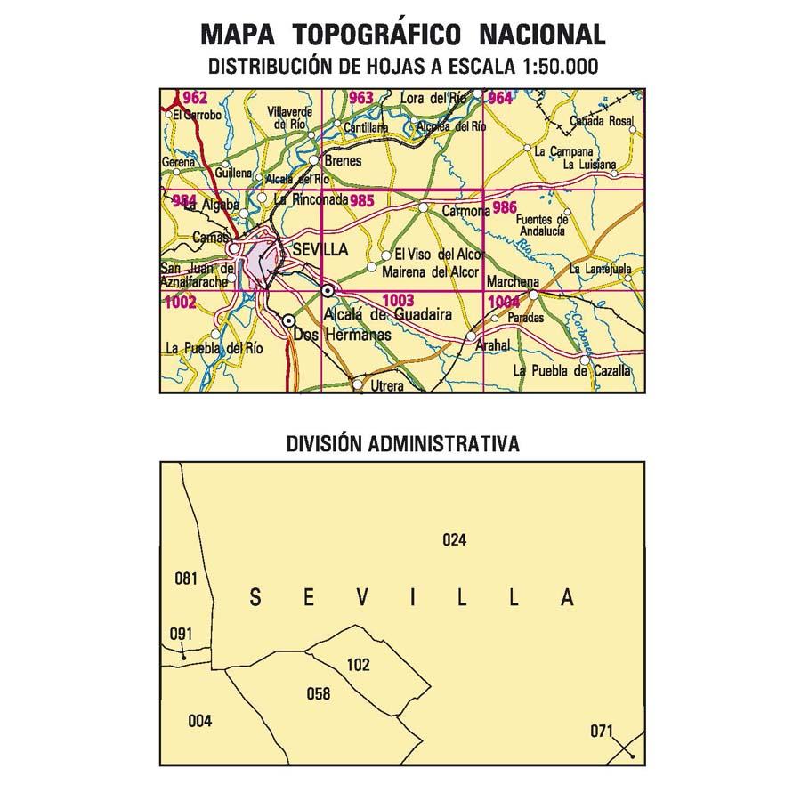 Carte topographique de l'Espagne n° 0985 - Alcalá de Guadaira | CNIG - 1/50 000 carte de randonnée CNIG