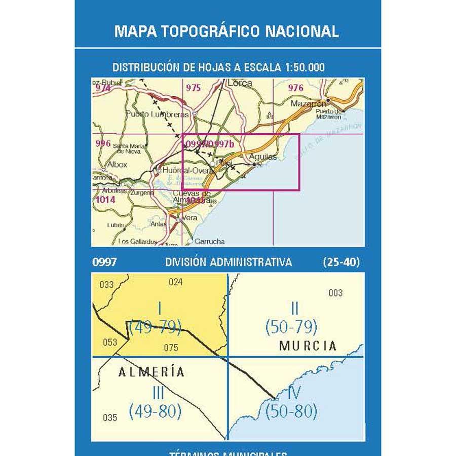 Carte topographique de l'Espagne n° 0997.1 - Almendricos | CNIG - 1/25 000 carte de randonnée CNIG