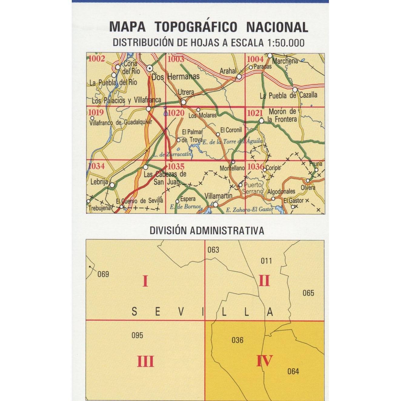 Carte topographique de l'Espagne n° 1020.4 - El Coronil | CNIG - 1/25 000 carte de randonnée CNIG