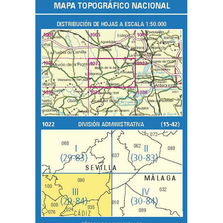 Carte topographique de l'Espagne n° 1022.3 - El Saucejo | CNIG - 1/25 000 carte pliée CNIG 