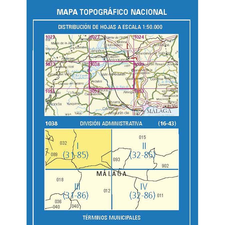 Carte topographique de l'Espagne n° 1038.1 - Pantano del Chorro | CNIG - 1/25 000 carte pliée CNIG 